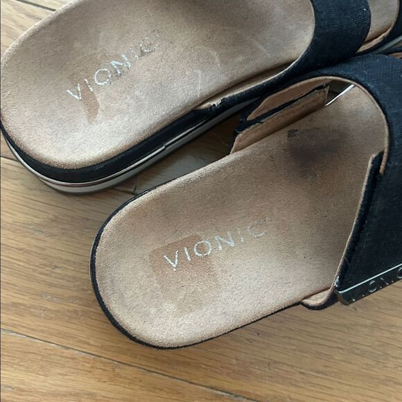 Vionic Brandie Slide Black Sandals Women Size 7.5 Double Strap Buckle Slides - Picture 7 of 12